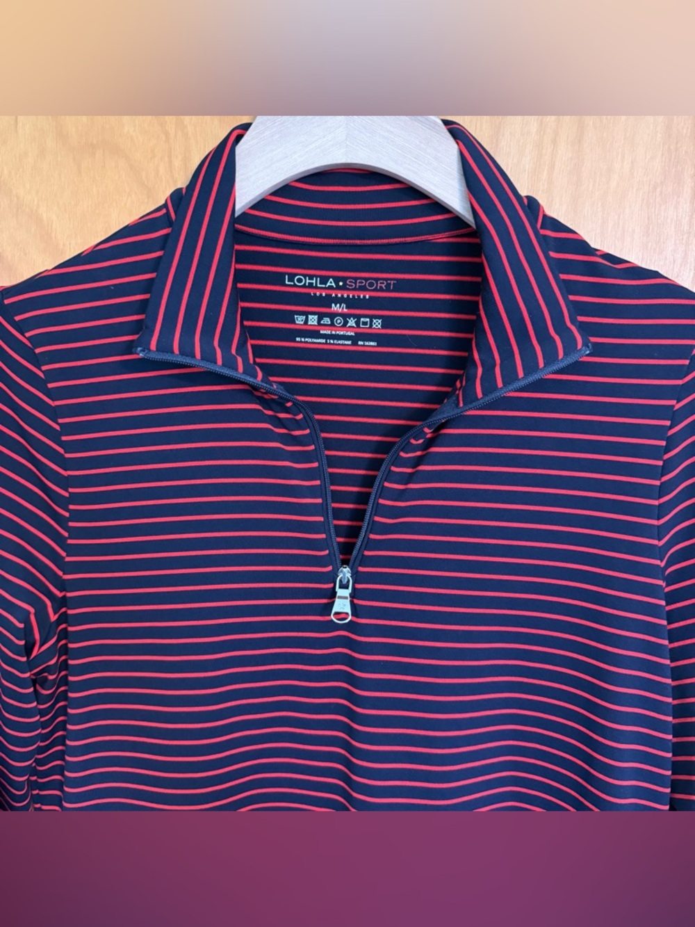 LOHLA Sport Navy & Red Striped Quarter-Zip Pullover Women Size M/L Golf - Picture 2 of 6